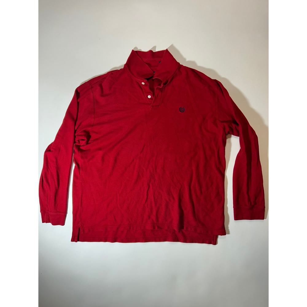 Chaps Polo Shirt Mens XL Red Excellent Long Sleeve Cotton Pique Crest Logo